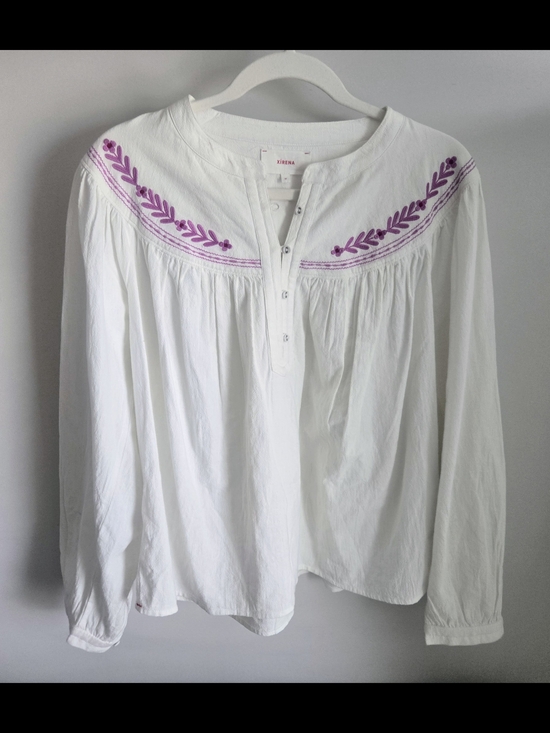 XiRENA Tops - XíRENA White Embroidered Cotton Gauze Henley Blouse Medium Boho Top